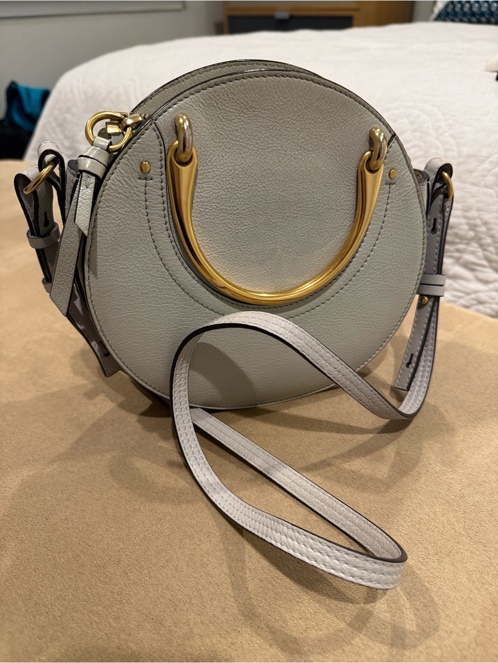 Chloe Pixie leather handbag Crossbody Bag in Light blue with Gold Accent